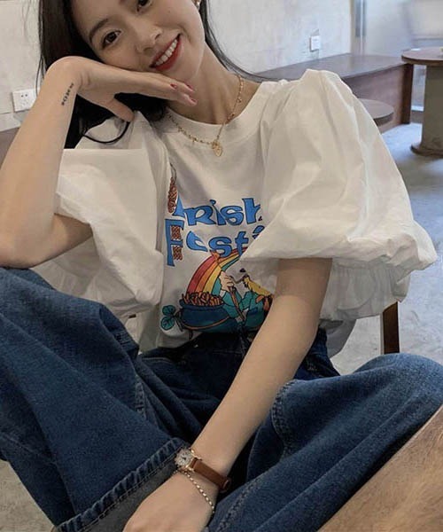 gossip！ロサンゼルス（ゴシップロサンゼルス）の「パフスリーブ　プリント Ｔシャツ（Tシャツ/カットソー・レディース・ホワイト・FREE）」の15枚目の写真