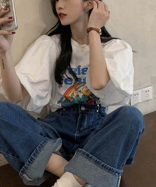 gossip！ロサンゼルス（ゴシップロサンゼルス）の「パフスリーブ　プリント Ｔシャツ（Tシャツ/カットソー・レディース・ホワイト・FREE）」の16枚目の写真