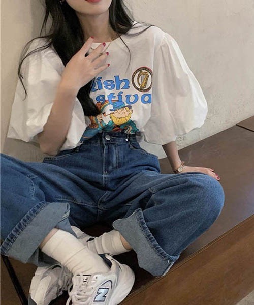 gossip！ロサンゼルス（ゴシップロサンゼルス）の「パフスリーブ　プリント Ｔシャツ（Tシャツ/カットソー・レディース・ホワイト・FREE）」の9枚目の写真