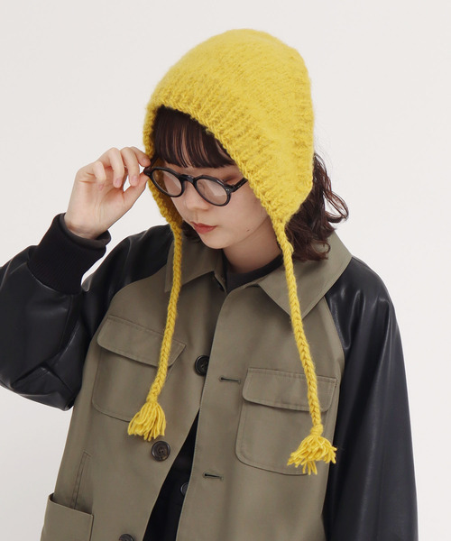 I am I in fact...（アイアムアイインファクト）の「BRUSHED WOOL　HOOD WARMER（ニットキャップ/ビーニー・レディース・ホワイト/レッド/イエロー/ブルー/グリーン・FREE）」の4枚目の写真