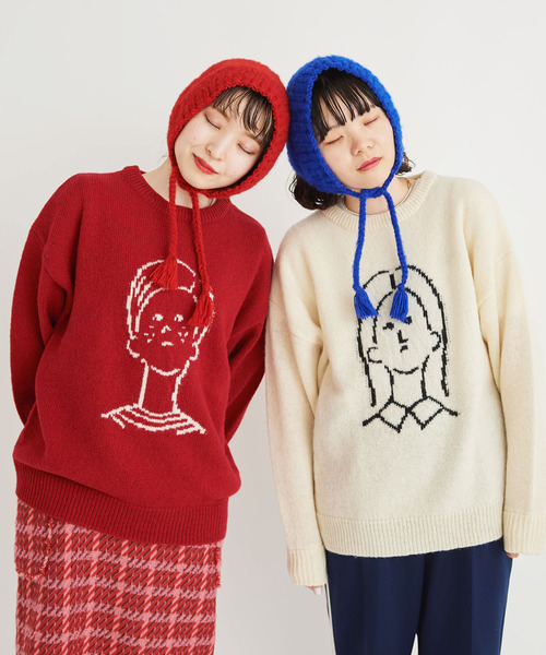 I am I in fact...（アイアムアイインファクト）の「BRUSHED WOOL　HOOD WARMER（ニットキャップ/ビーニー・レディース・ホワイト/レッド/イエロー/ブルー/グリーン・FREE）」の7枚目の写真