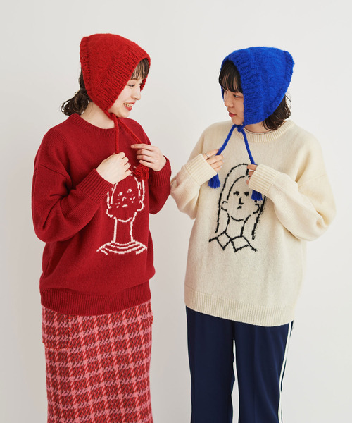 I am I in fact...（アイアムアイインファクト）の「BRUSHED WOOL　HOOD WARMER（ニットキャップ/ビーニー・レディース・ホワイト/レッド/イエロー/ブルー/グリーン・FREE）」の8枚目の写真