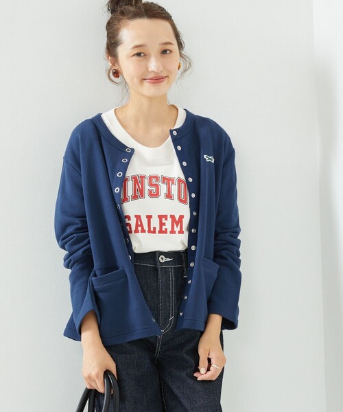 FREAK'S STORE(フリークスストア)の「TOWN CRAFT × FREAK'S STORE/タウンクラフト 別注 コンパクトカーディガン(カーディガン/ボレロ・レディース・ブラック/ネイビー/レッド/グリーン/ナチュラル/ストライプ・フリ-)」の9枚目の写真