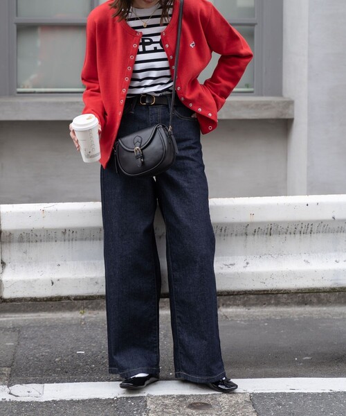 FREAK'S STORE(フリークスストア)の「TOWN CRAFT × FREAK'S STORE/タウンクラフト 別注 コンパクトカーディガン(カーディガン/ボレロ・レディース・ブラック/ネイビー/レッド/グリーン/ナチュラル/ストライプ・フリ-)」の10枚目の写真