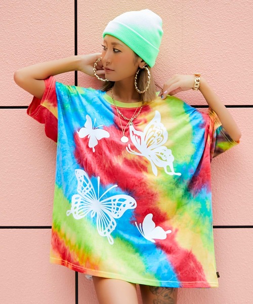 babyShoop（ベイビーシュープ）の「バタフライロゴタイダイ柄半袖TOPS（Tシャツ/カットソー・レディース・ブルー/ライトグリーン/ピンク・FREE）」の13枚目の写真