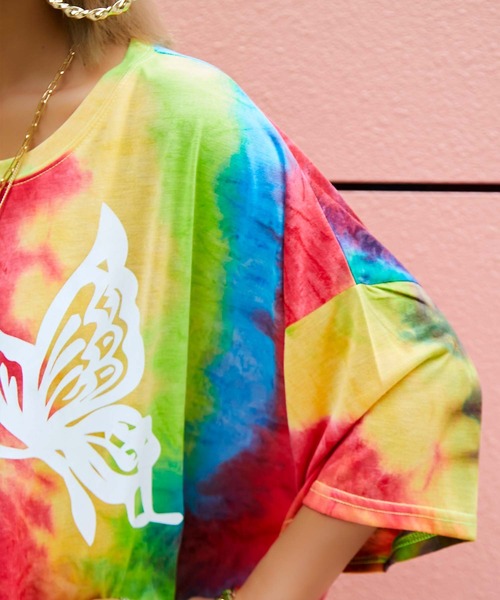 babyShoop（ベイビーシュープ）の「バタフライロゴタイダイ柄半袖TOPS（Tシャツ/カットソー・レディース・ブルー/ライトグリーン/ピンク・FREE）」の4枚目の写真