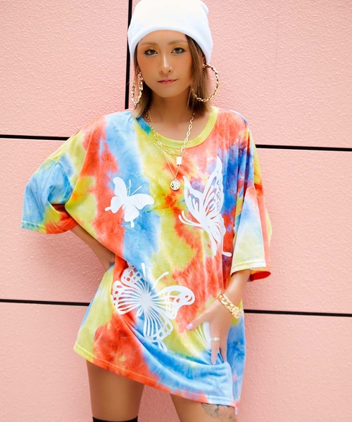 babyShoop（ベイビーシュープ）の「バタフライロゴタイダイ柄半袖TOPS（Tシャツ/カットソー・レディース・ブルー/ライトグリーン/ピンク・FREE）」の8枚目の写真