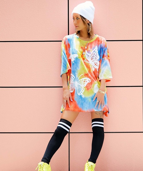 babyShoop（ベイビーシュープ）の「バタフライロゴタイダイ柄半袖TOPS（Tシャツ/カットソー・レディース・ブルー/ライトグリーン/ピンク・FREE）」の5枚目の写真