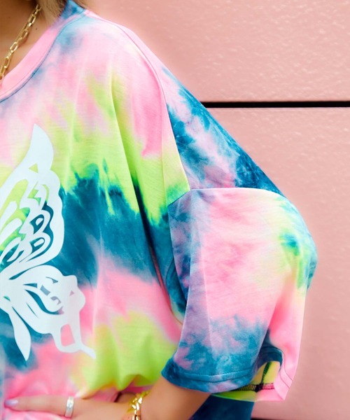 babyShoop（ベイビーシュープ）の「バタフライロゴタイダイ柄半袖TOPS（Tシャツ/カットソー・レディース・ブルー/ライトグリーン/ピンク・FREE）」の12枚目の写真