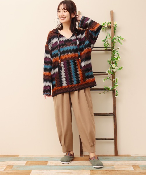 チチカカ（チチカカ）の「【ユニセックス】ラッセルジャカードバハシャツ（パーカー・メンズ・ネイビー/ブラック・MEDIUM/LARGE）」の4枚目の写真