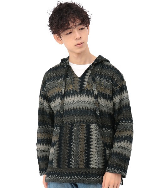 チチカカ（チチカカ）の「【ユニセックス】ラッセルジャカードバハシャツ（パーカー・メンズ・ネイビー/ブラック・MEDIUM/LARGE）」の9枚目の写真