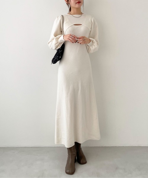 EPIMI E'PIMMY（エピミエピミー）の「レイヤードニットロングワンピース（ワンピース・レディース・ダークブルー/モカ/アイボリー/オフホワイト・MEDIUM）」の2枚目の写真