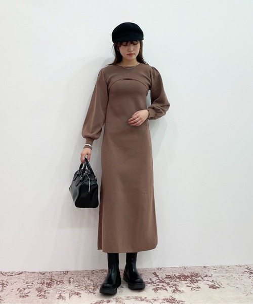 EPIMI E'PIMMY（エピミエピミー）の「レイヤードニットロングワンピース（ワンピース・レディース・ダークブルー/モカ/アイボリー/オフホワイト・MEDIUM）」の8枚目の写真