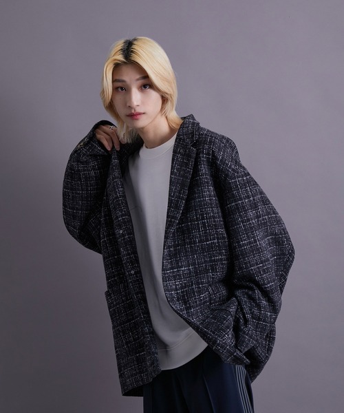 re_k by JUNRED（レクバイジュンレッド）の「re_k by JUNRED / ツイードBIGジャコット（その他アウター・メンズ・ブラック/グリーン系その他・S/M/L）」の5枚目の写真