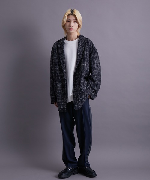 re_k by JUNRED（レクバイジュンレッド）の「re_k by JUNRED / ツイードBIGジャコット（その他アウター・メンズ・ブラック/グリーン系その他・S/M/L）」の4枚目の写真