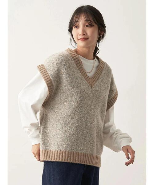 CRAFT STANDARD BOUTIQUE（クラフトスタンダードブティック）の「メランジVネックベスト（ベスト・レディース・ベージュ/ブラウン・FREE）」の17枚目の写真