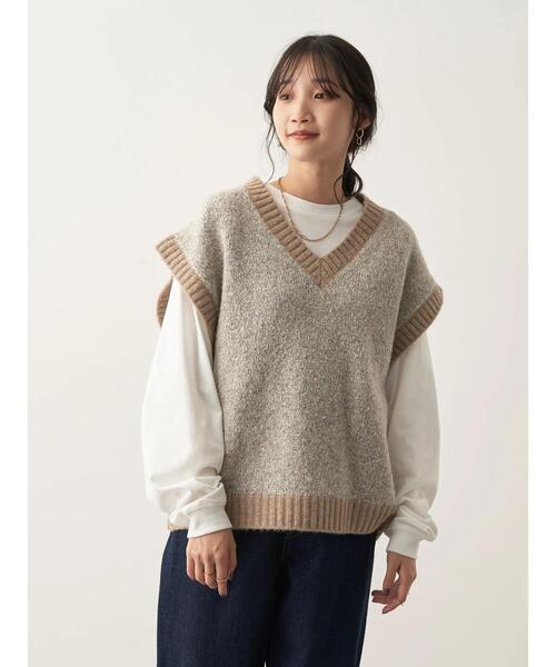 CRAFT STANDARD BOUTIQUE（クラフトスタンダードブティック）の「メランジVネックベスト（ベスト・レディース・ベージュ/ブラウン・FREE）」の3枚目の写真