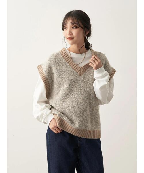 CRAFT STANDARD BOUTIQUE（クラフトスタンダードブティック）の「メランジVネックベスト（ベスト・レディース・ベージュ/ブラウン・FREE）」の4枚目の写真