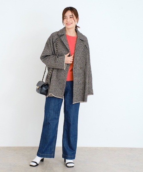 Doux archives（ドゥアルシーヴ）の「ツイードミドルテーラーコート（チェスターコート・レディース・ブラック/ベージュ・FREE）」の2枚目の写真