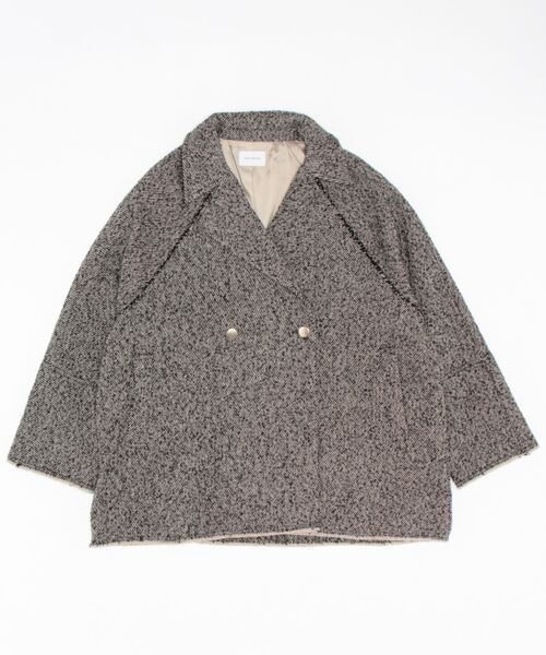 Doux archives（ドゥアルシーヴ）の「ツイードミドルテーラーコート（チェスターコート・レディース・ブラック/ベージュ・FREE）」の5枚目の写真