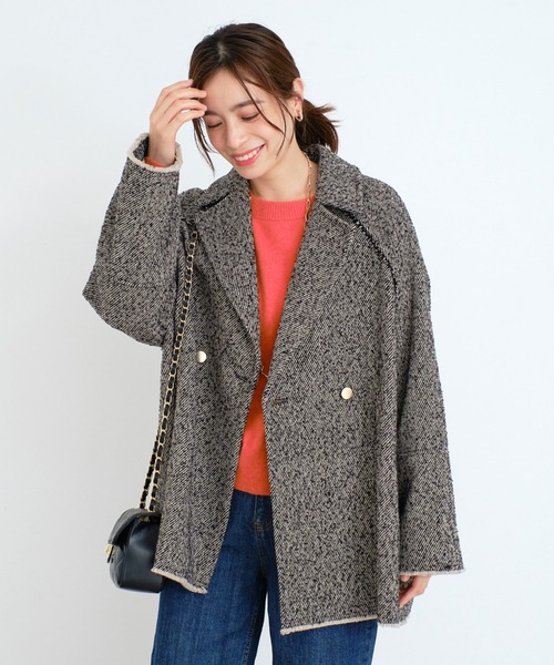 Doux archives（ドゥアルシーヴ）の「ツイードミドルテーラーコート（チェスターコート・レディース・ブラック/ベージュ・FREE）」の21枚目の写真