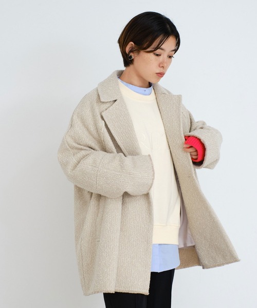 Doux archives（ドゥアルシーヴ）の「ツイードミドルテーラーコート（チェスターコート・レディース・ブラック/ベージュ・FREE）」の7枚目の写真