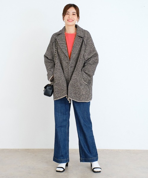 Doux archives（ドゥアルシーヴ）の「ツイードミドルテーラーコート（チェスターコート・レディース・ブラック/ベージュ・FREE）」の8枚目の写真