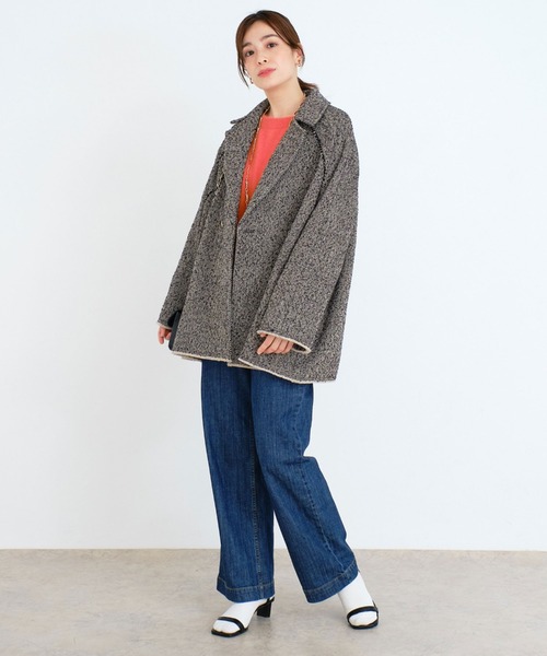 Doux archives（ドゥアルシーヴ）の「ツイードミドルテーラーコート（チェスターコート・レディース・ブラック/ベージュ・FREE）」の10枚目の写真