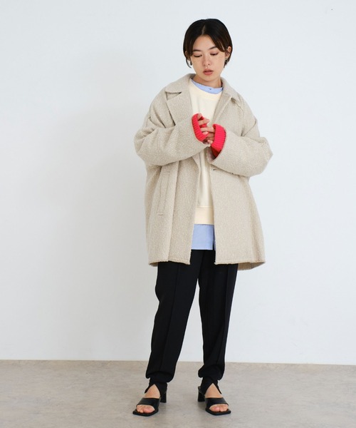 Doux archives（ドゥアルシーヴ）の「ツイードミドルテーラーコート（チェスターコート・レディース・ブラック/ベージュ・FREE）」の12枚目の写真