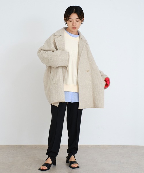 Doux archives（ドゥアルシーヴ）の「ツイードミドルテーラーコート（チェスターコート・レディース・ブラック/ベージュ・FREE）」の14枚目の写真