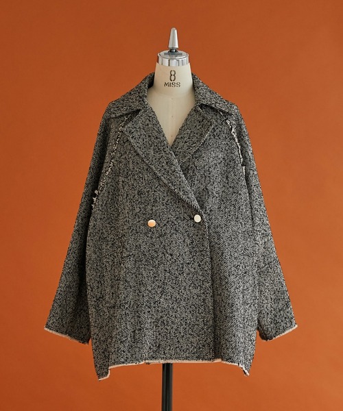 Doux archives（ドゥアルシーヴ）の「ツイードミドルテーラーコート（チェスターコート・レディース・ブラック/ベージュ・FREE）」の16枚目の写真