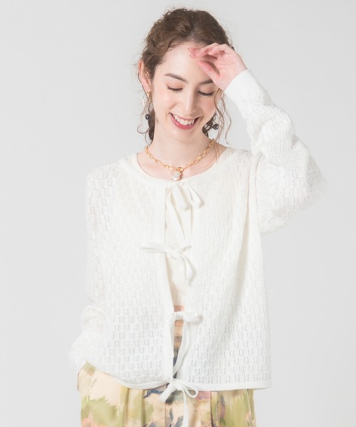 LAYMEE(レイミー)の「Lautrec knit / ローレックニット(カーディガン/ボレロ・レディース・モカ/ホワイト/ブラック・FREE)」の2枚目の写真