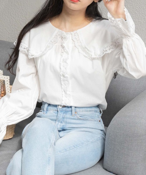 OLUPIC（オルピック）の「OLUPIC/【WEB限定】レースビックカラーブラウス（シャツ/ブラウス・レディース・ホワイト・FREE）」の2枚目の写真