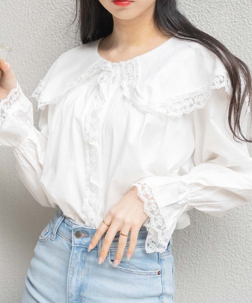 OLUPIC（オルピック）の「OLUPIC/【WEB限定】レースビックカラーブラウス（シャツ/ブラウス・レディース・ホワイト・FREE）」の4枚目の写真