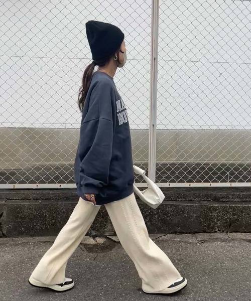 ISOOK（アイスー）の「サイドデザインニットパンツ（chiica select） / ワイドパンツ ニットパンツ リブパンツ（その他パンツ・レディース・ブラック/アイボリー・FREE）」の4枚目の写真