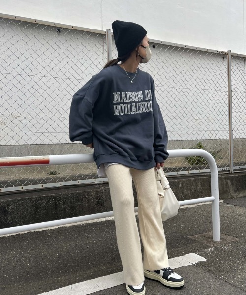 ISOOK（アイスー）の「サイドデザインニットパンツ（chiica select） / ワイドパンツ ニットパンツ リブパンツ（その他パンツ・レディース・ブラック/アイボリー・FREE）」の5枚目の写真