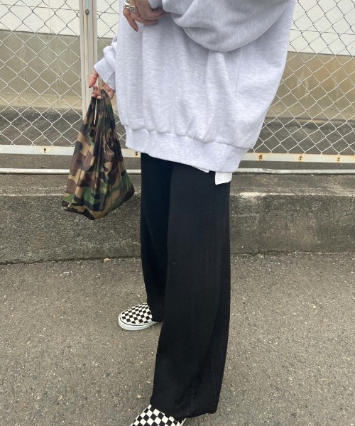 ISOOK（アイスー）の「サイドデザインニットパンツ（chiica select） / ワイドパンツ ニットパンツ リブパンツ（その他パンツ・レディース・ブラック/アイボリー・FREE）」の8枚目の写真