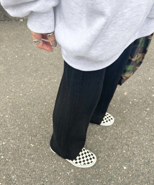 ISOOK（アイスー）の「サイドデザインニットパンツ（chiica select） / ワイドパンツ ニットパンツ リブパンツ（その他パンツ・レディース・ブラック/アイボリー・FREE）」の9枚目の写真