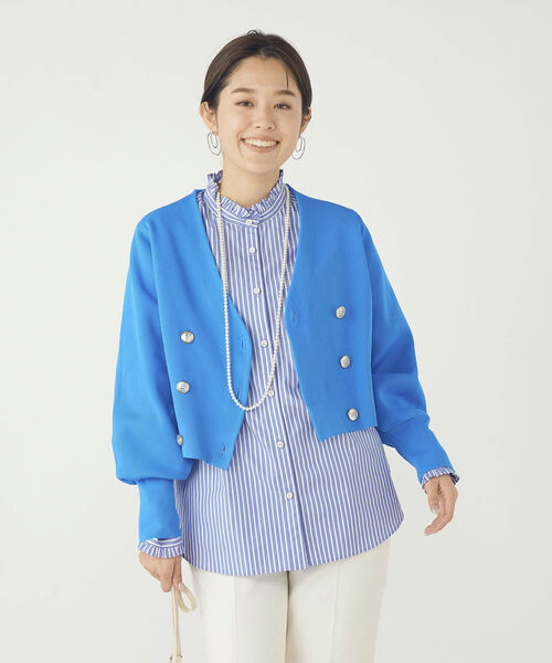 NOLLEY’S（ノーリーズ）の「《手洗い可能》片畦ダブルVネックカーディガン（カーディガン/ボレロ・レディース・ネイビー/オフホワイト/ブルー・38）」の8枚目の写真