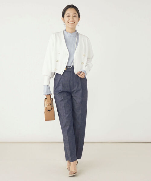 NOLLEY’S（ノーリーズ）の「《手洗い可能》片畦ダブルVネックカーディガン（カーディガン/ボレロ・レディース・ネイビー/オフホワイト/ブルー・38）」の11枚目の写真