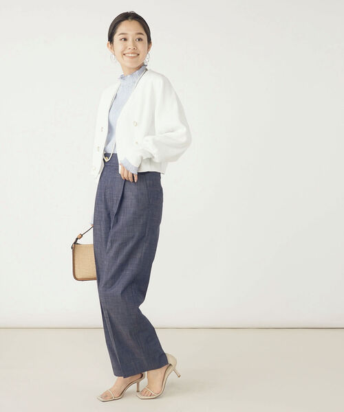 NOLLEY’S（ノーリーズ）の「《手洗い可能》片畦ダブルVネックカーディガン（カーディガン/ボレロ・レディース・ネイビー/オフホワイト/ブルー・38）」の12枚目の写真