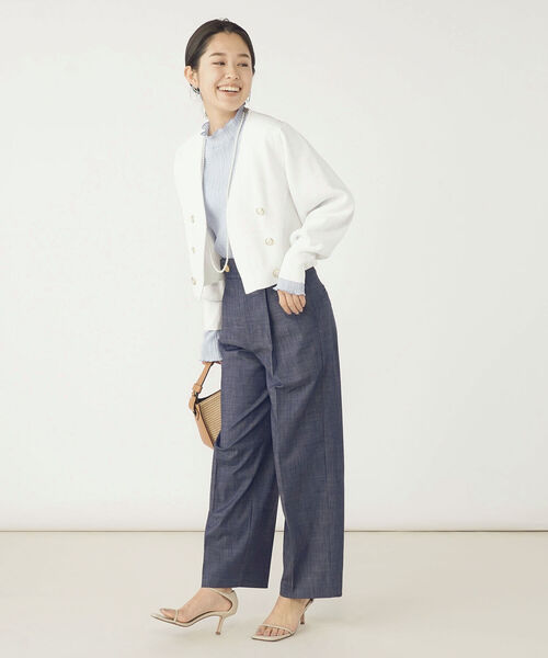 NOLLEY’S（ノーリーズ）の「《手洗い可能》片畦ダブルVネックカーディガン（カーディガン/ボレロ・レディース・ネイビー/オフホワイト/ブルー・38）」の13枚目の写真