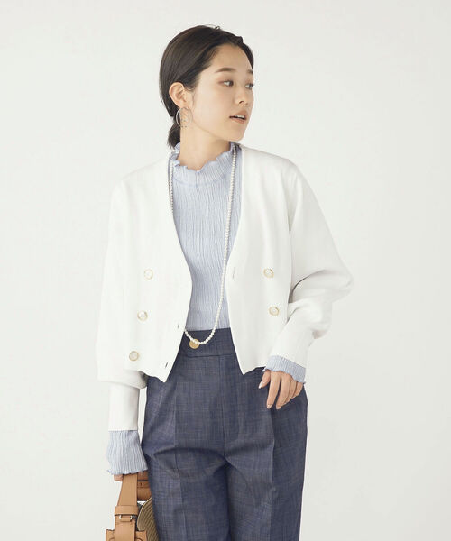 NOLLEY’S（ノーリーズ）の「《手洗い可能》片畦ダブルVネックカーディガン（カーディガン/ボレロ・レディース・ネイビー/オフホワイト/ブルー・38）」の16枚目の写真