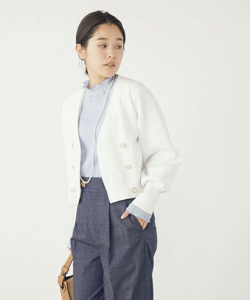 NOLLEY’S（ノーリーズ）の「《手洗い可能》片畦ダブルVネックカーディガン（カーディガン/ボレロ・レディース・ネイビー/オフホワイト/ブルー・38）」の17枚目の写真