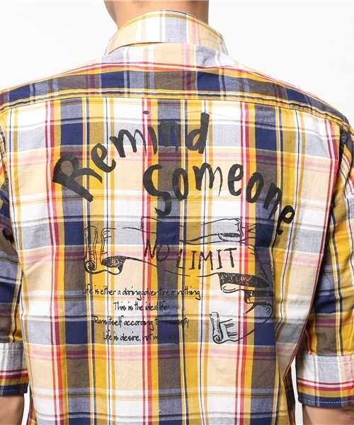 VENCEEXCHANGE（ヴァンスエクスチェンジ）の「バックプリントチェック5分シャツ             （シャツ/ブラウス・メンズ・レッド/クリアイエロー・SMALL/LARGE/MEDIUM）」の13枚目の写真