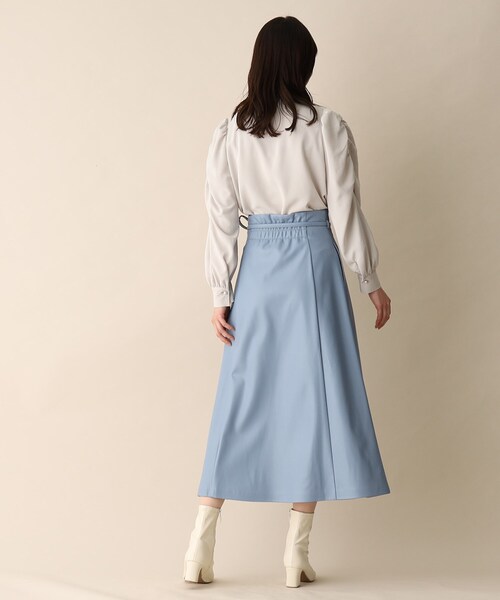 OPAQUE.CLIP（オペークドットクリップ）の「◆フェイクレザーフレアスカート【リボンサッシュ付き】（スカート・レディース・ライトグレー/ライトブルー/ブラック・36/38）」の10枚目の写真