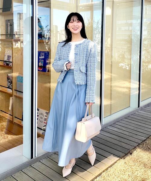 OPAQUE.CLIP（オペークドットクリップ）の「◆フェイクレザーフレアスカート【リボンサッシュ付き】（スカート・レディース・ライトグレー/ライトブルー/ブラック・36/38）」の15枚目の写真