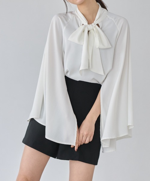 tocco closet（トッコ　クローゼット）の「【ZOZO限定】ボウタイリボンフレアスリットスリーブブラウス（シャツ/ブラウス・レディース・オフホワイト/ライトベージュ/ピンク・M）」の8枚目の写真