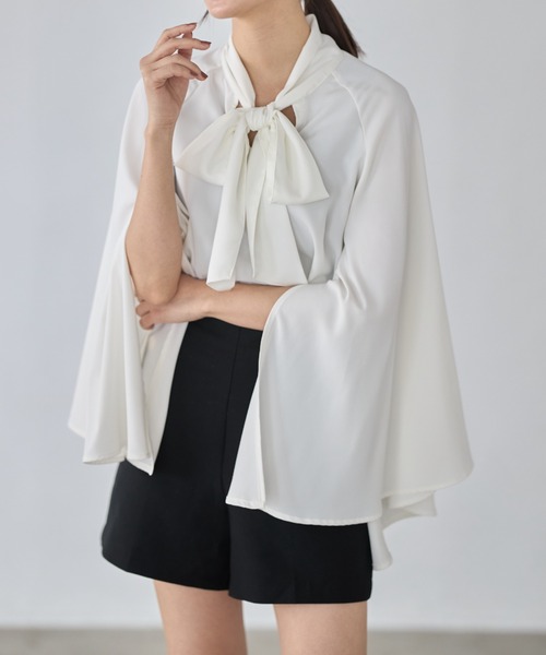 tocco closet（トッコ　クローゼット）の「【ZOZO限定】ボウタイリボンフレアスリットスリーブブラウス（シャツ/ブラウス・レディース・オフホワイト/ライトベージュ/ピンク・M）」の4枚目の写真