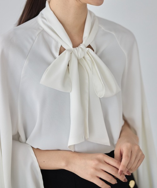 tocco closet（トッコ　クローゼット）の「【ZOZO限定】ボウタイリボンフレアスリットスリーブブラウス（シャツ/ブラウス・レディース・オフホワイト/ライトベージュ/ピンク・M）」の18枚目の写真